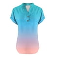 thumbnail image 5 of Womens Cotton Linen Blouse Gradient Tops Short Sleeve Tee Shirt Button Down V-Neck Blouses Classic Henley Tshirt Textured Top Loose Fit Summer Tees With Rolled Cuff, 5 of 5