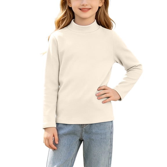 BLVB Girls Mock Neck Long Sleeve Thermal Shirts Cotton Tops Toddler Baby Kids Undershirt Warm Base Layer Tees Tops(White,12-18 Months)