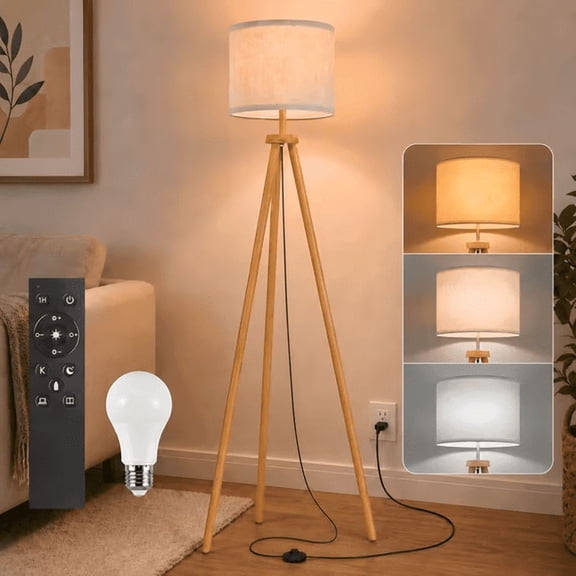 VOLIVO 63'' Tripod Floor Lamp, Mid Century Standing Lamp with 3 Color Temperatures, 12W LED Bulb Included, Remote Control Standing Lamp for Living Room, Bedroom, Office