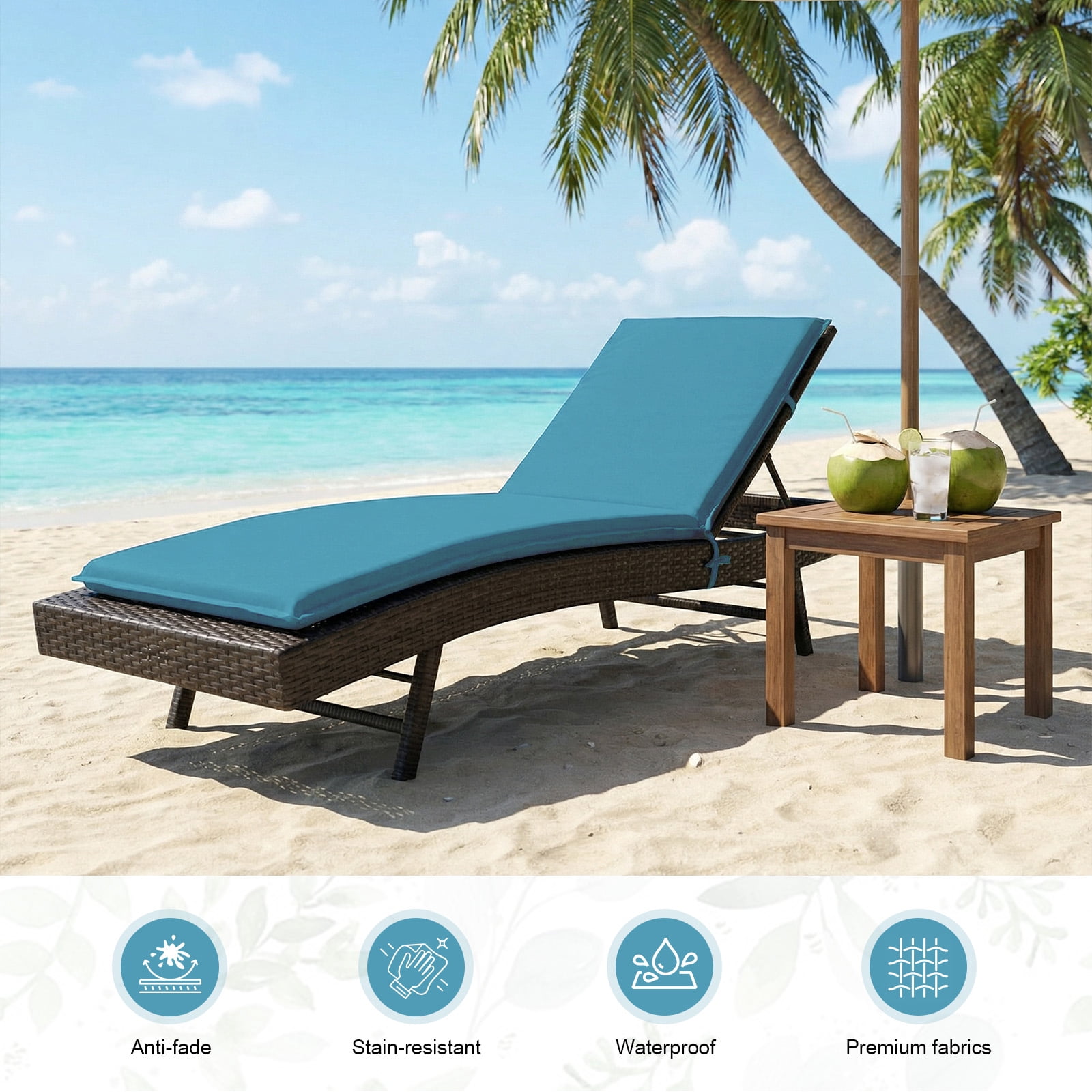 Eurhowing Outdoor Chaise Lounge Cushion 76"×23"×3", Waterproof Thick Patio Furniture Cushions with Straps, High-Density Foam Chair Pads for Poolside & Deck, 1 Pack, Blue