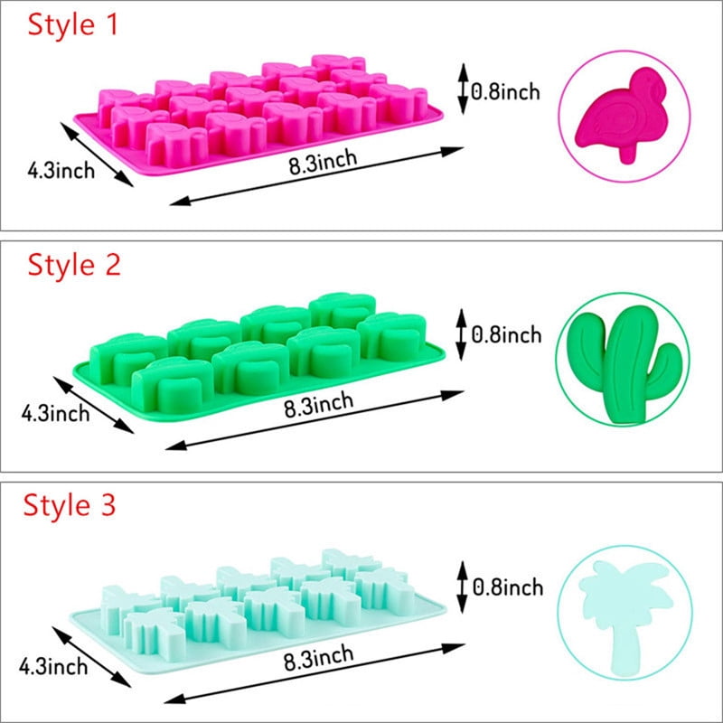 Feiskoo Hawaiian Cactus Flamingo Silicone Ice Molds Maker Bar Party Drink Freeze Molds Silicone Mold For Ice Cube Trays Moulds