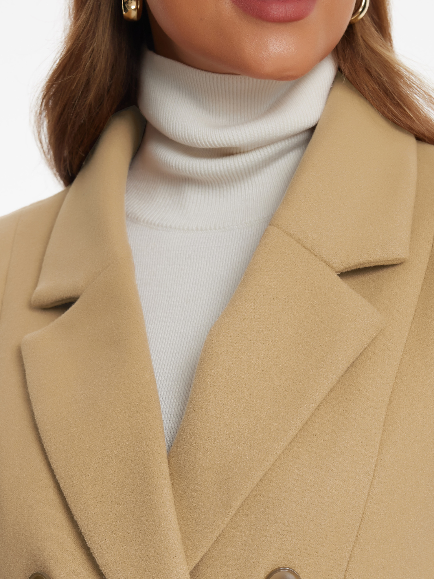 DARING DIVA Women's Notch Lapel Pea Coats Classic Double Breasted Winter Coats S Khaki