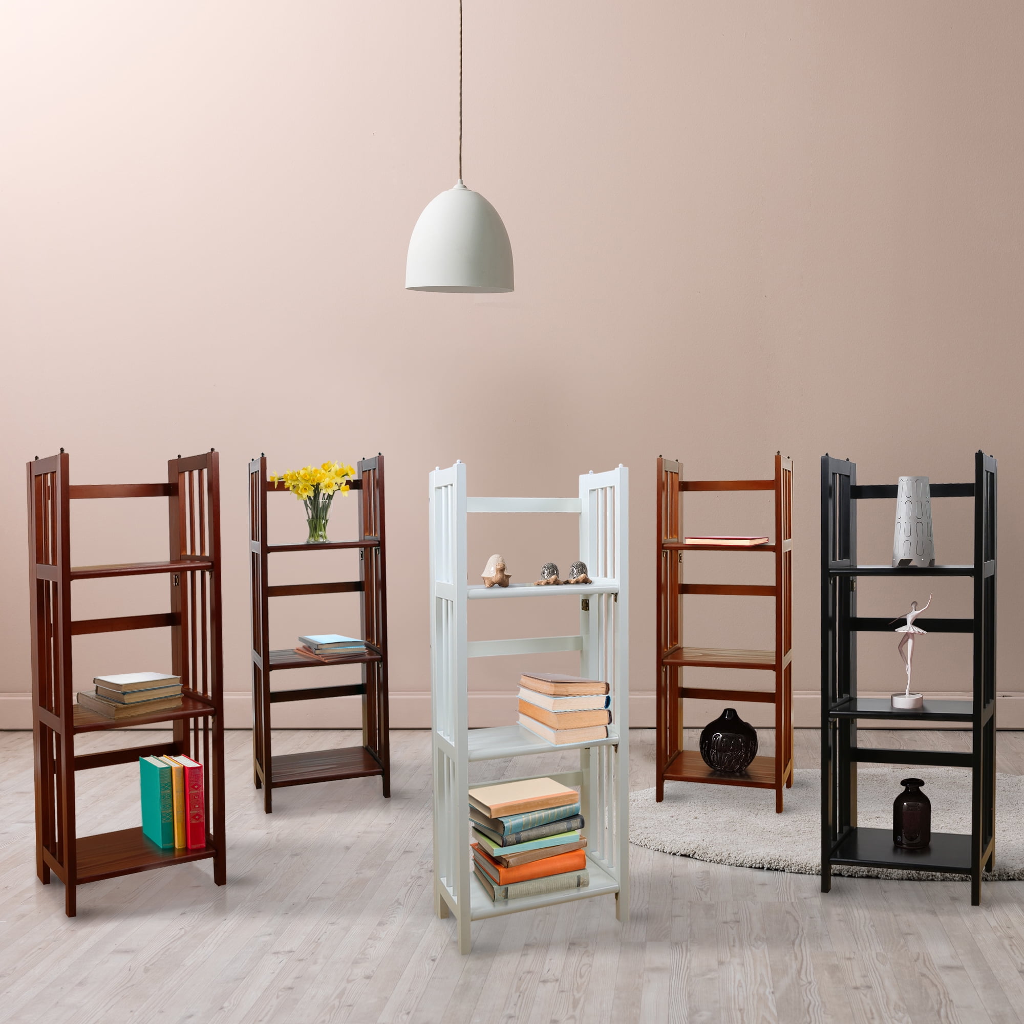 Casual Home 3 Shelf 14 Inch Folding Office Room Wood Furniture Bookcase, White