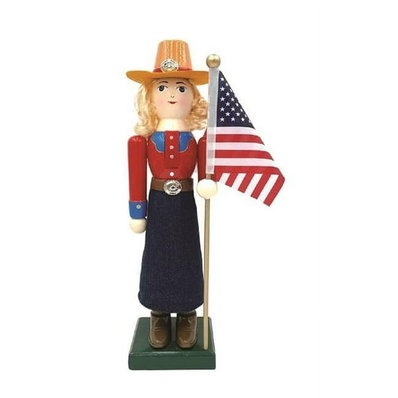 Santa's Workshop Indoor Home Christmas Decorative 14" Cowgirl and Flag Nutcracker