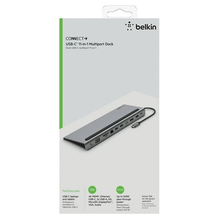 Belkin - 11-in-1 USB C Hub with 4K HDMI, DP, VGA, 100W PD Docking Station for MacBook Pro, Air, and more - Gray