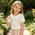 thumbnail image 5 of Lumtrix Toddler Girls Short Sleeve Shirts Scalloped Doll Collar Blouse | Solid Color Casual Tee Tops, 0 Months-7 Years White 120, 5 of 6