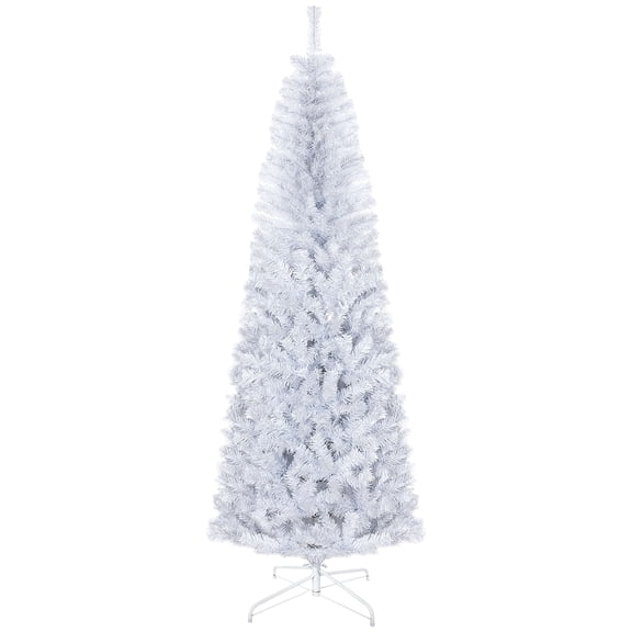 7 Foot Pre-Lit Pencil Christmas Tree with Stand, 818 Branch Tips, Slim Artificial Xmas Tree for Indoor Holiday Home&Party Decor, White