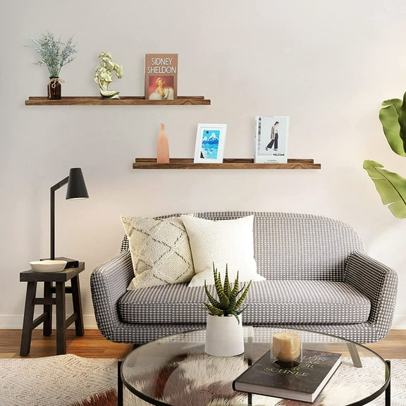 Long Floating Shelves with Lip 36 Inches Set of 2,Wood Picture Legde Shelf for Wall,Photo Frames Display Shelves Wall Mounted for Living Room Bedroom Kids Nursery,Home Decor Rustic