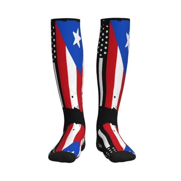 Compression Socks Women Men America Puerto Rico Flag Knee High Support Circulation Socks for Running Travel
