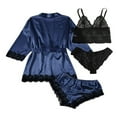 thumbnail image 2 of Women 4pcs Silk Satin Pajama Set Lace Trim Top Drawstring Shorts Belted Pajamas Outfit with Robe, 2 of 5