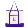 thumbnail image 2 of DALIX Women's Canvas Tote Bag Shoulder Bags Open Top Purple Monogram U, 2 of 8