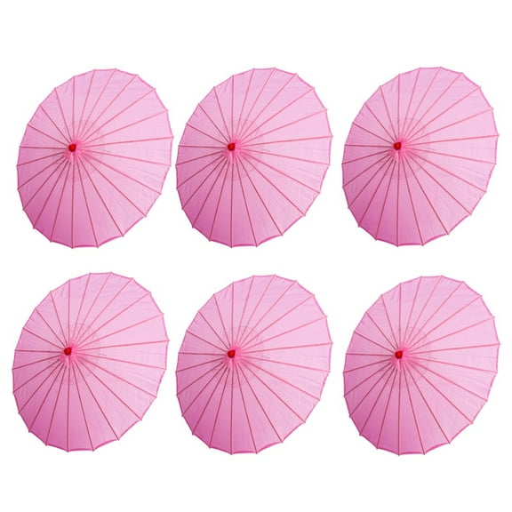 THY COLLECTIBLES Set of Six (6) 33"Japanese Chinese Umbrella Parasols for Wedding Parties, Photography, Costumes, Cosplay, Decoration and Other Events (Pink)