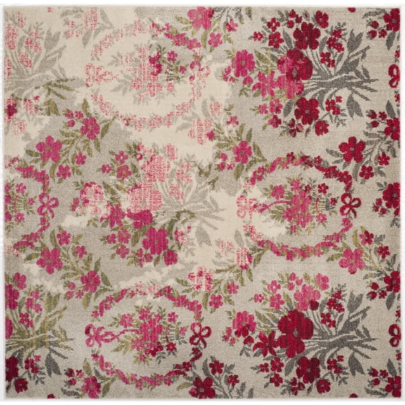 SAFAVIEH Monaco Cyan Floral Area Rug, Ivory/Pink, 6'7" x 6'7" Square