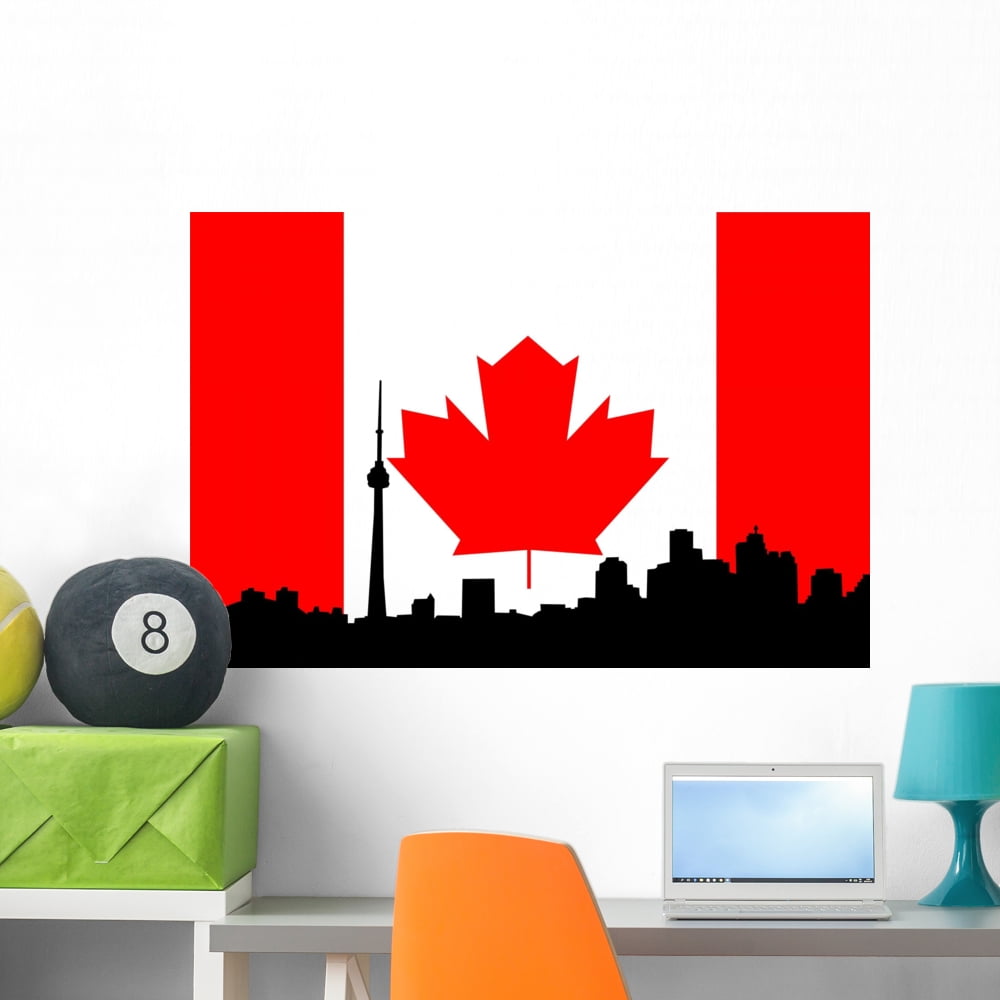 Toronto Skyline against Canadian Wall Mural Decal Sticker, Wallmonkeys