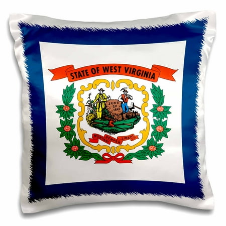 State Coat Of Arms - 3dRose Flag of West Virginia WV - US American United State of America USA. Farmer miner coat of arms wreath - Pillow Case, 16 by 16-inch