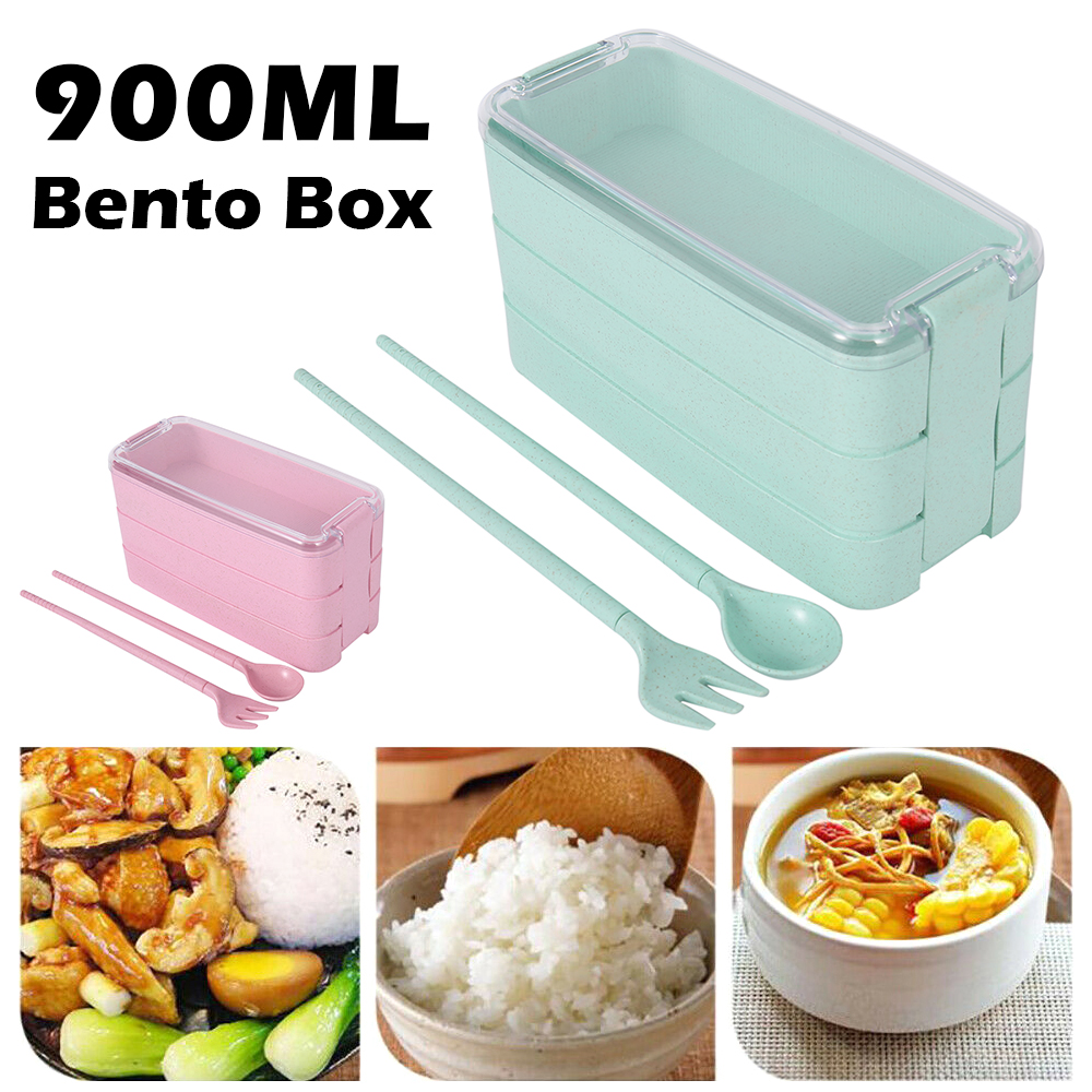 Willstar 900ml 3 Layers Bento Box EcoFriendly Lunch Box Food Container