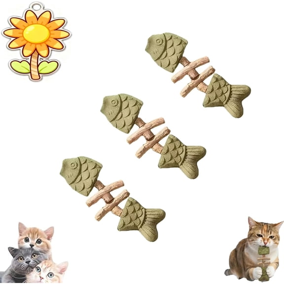 3 Pack Natural Fishbone Cat Dental Toy with Catnip and Silvervine, Interactive Chew Toy with Gall Fruit and Multi-Flavor Choices for Cats Teeth Cleaning