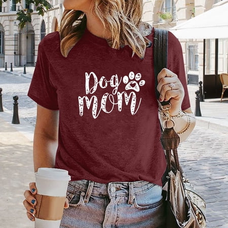 KDFJPTH Womens Graphic T Shirts Print Cute Cute Dog Mom Short Sleeve Tshirts Tops