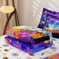 thumbnail image 5 of Homewish Cartoon Halloween Ghost Zipper Twin Comforter Sets with Fitted Sheet and 2 Pillowcases,Candy Lantern Pumpkin Print Zipper Bedding Set,Purple Teal Orange,Halloween Reversible,4-Piece, 5 of 7