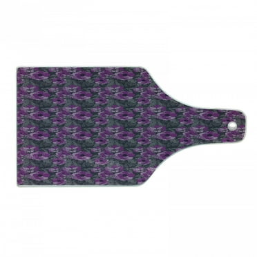 Floral Cutting Board, Violet Tones Grungy Look Flower Print Mystical Wild Rose, Decorative Tempered Glass Cutting and Serving Board, in 3 Sizes, by Ambesonne