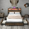 thumbnail image 4 of Gymax Full Industrial Platform Bed Frame with Storage Drawers & LED Lights Headboard, 4 of 10