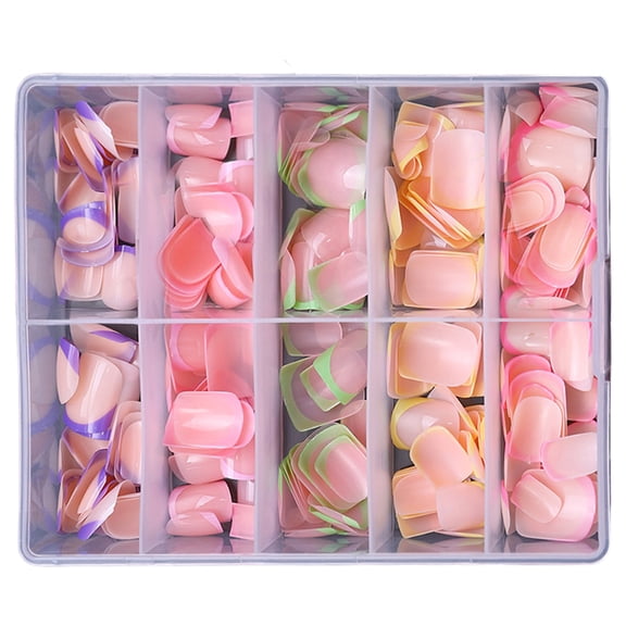 240 Pcs Multicolor Press On Nails French Tip False Nails Full Cover on Nails Short False Nails Manicures Supplies