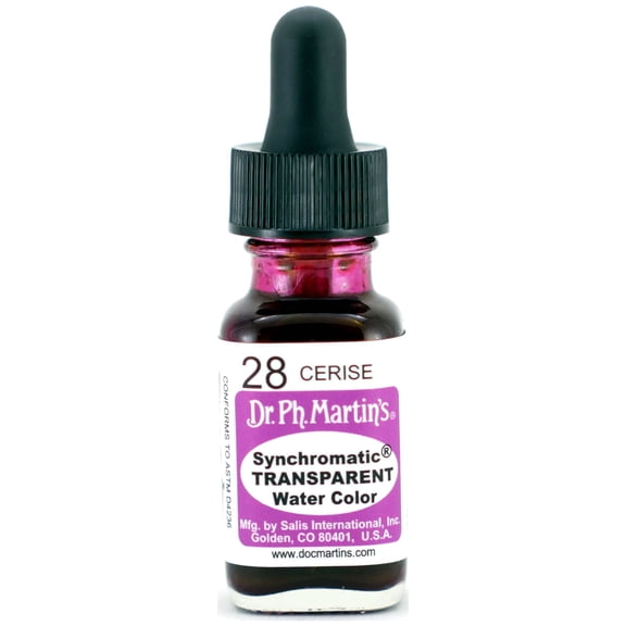 Dr. Ph. Martin's® Synchromatic Transparent Water Color (28) Watercolor Bottle, ½ US fl oz, Cerise, 1 Bottle
