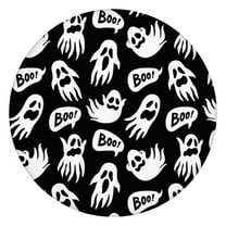 44in Round Halloween Pumpkin Ghost Tablecloth with Elastic Edge, Fitted Table Cover for 36-44" Tables, Polyester Reusable Table Cloths Wipe Clean for Picnic, Dining, Outdoor Use and Party Decor