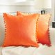 thumbnail image 1 of Decoración otoñal para el hogar, fundas de almohada con pompones de terciopelo de color naranja brillante de 20 x 20 pulgadas con cremallera oculta, paquete de 2 para sala de estar, cama, decoración, 1 of 6