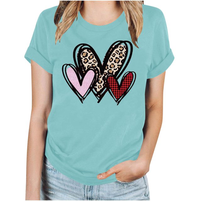 LSLJS T-Shirt Décontracté à Manches Courtes et Col Rond pour Femmes avec Imprimé Cœur