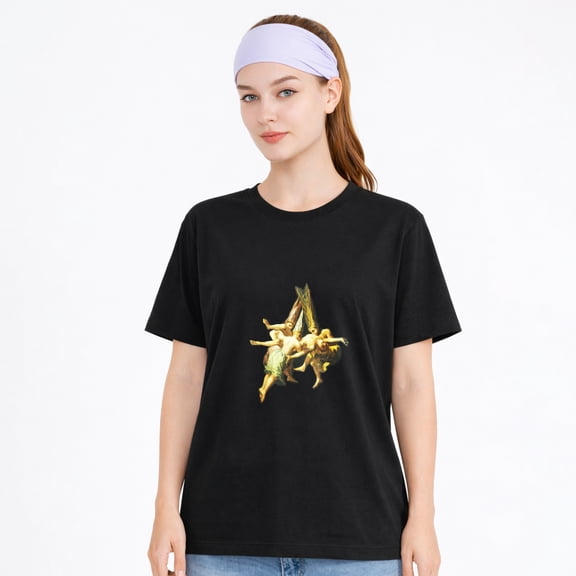 Women's Cotton T-Shirt, Fairy Triangle Dance Art Graphic Crew Neck Short Sleeve Tee for Festival Wear