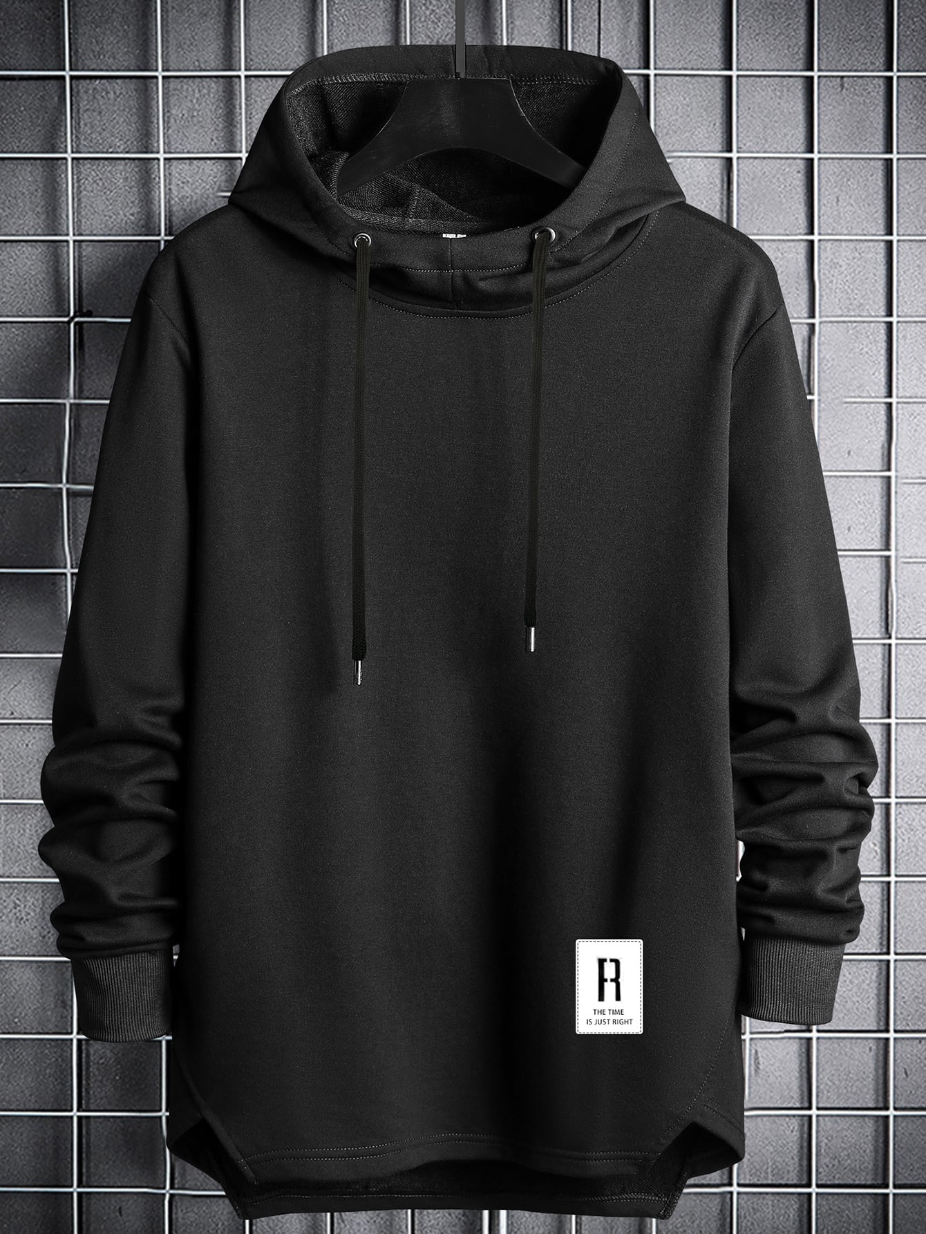 Men High Low Hem Drawstring Hoodie 
