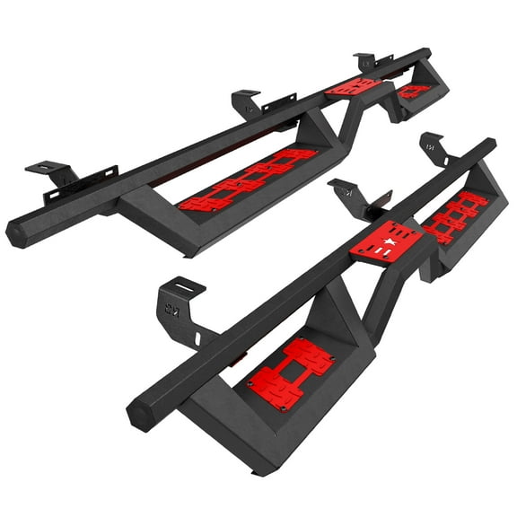 Olurrisa 2-Color Running Boards for 2018-2025 Jeep Wrangler JL 4-Door, Black Powder Coated with Interchangeable Red/Blue Pedals, Dual-Step Design, 700LB Capacity
