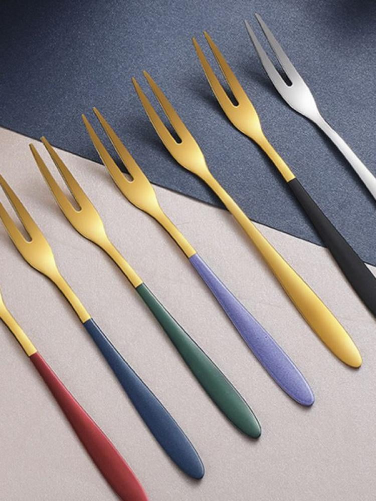 Pastry Silver 5Pcs Cocktail Tasting Forks Small Fruit Fork for Escargot Stainless Steel Two Prong Forks Mini Fruit Appetizers Forks Cake Stainless Steel Forks 