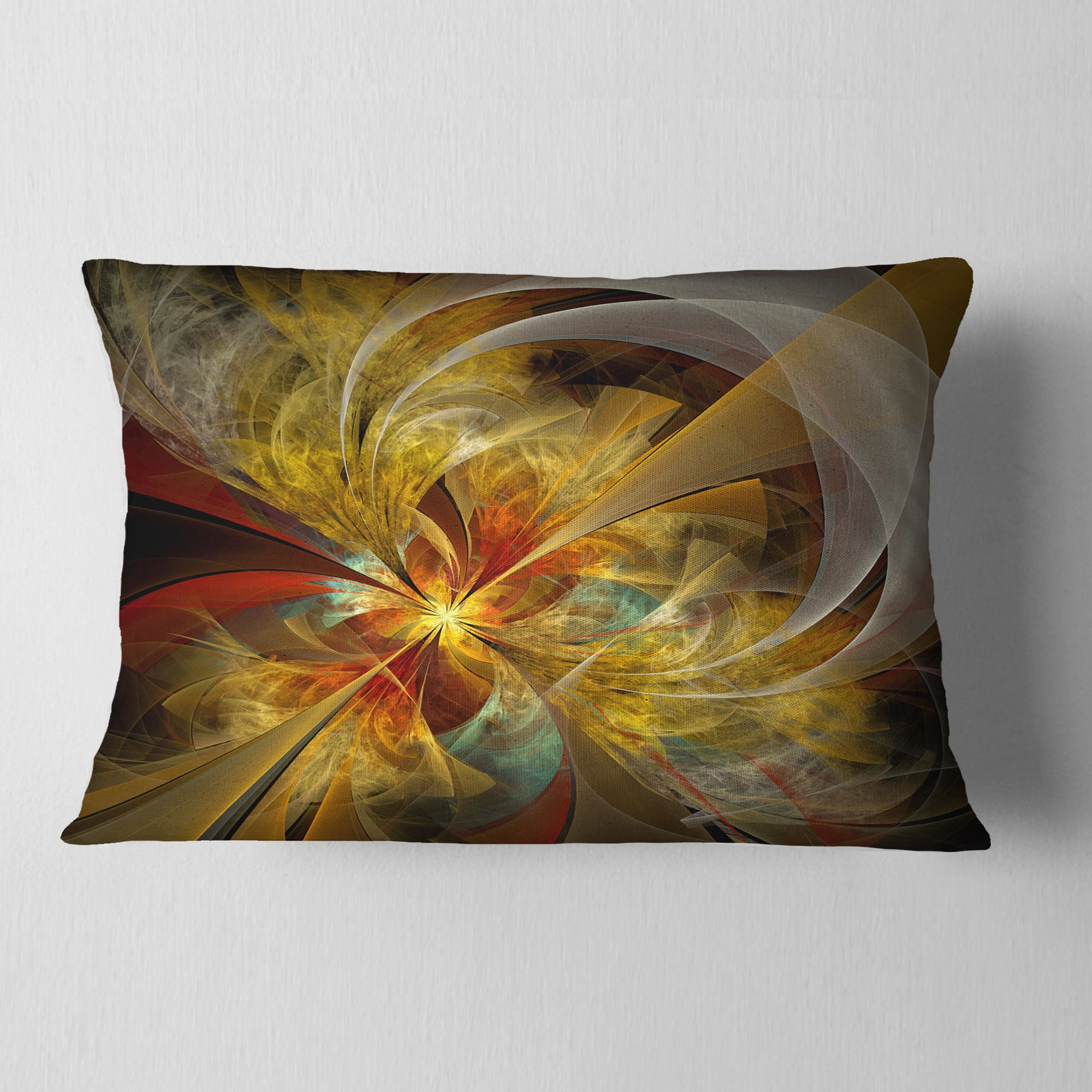 Designart 12" x 20" Contemporary and Modern Black Flower Polyester Throw Pillow