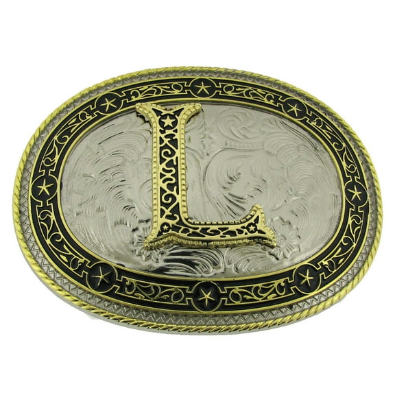 Initial L Belt Buckle American US Alphabet Monogram Letter Vintage Metal Rodeo