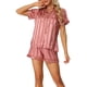 thumbnail image 1 of Conjuntos de pijama de satén para mujeres Inspire Chic para el Día de la Madre, ropa de noche, camisetas con pantalones cortos, conjuntos de lounge M Rosa oscuro, 1 of 6