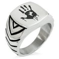 thumbnail image 1 of Stainless Steel Biohazard Zombie Hand Mark Chevron Pattern Biker Style Polished Ring, 1 of 1