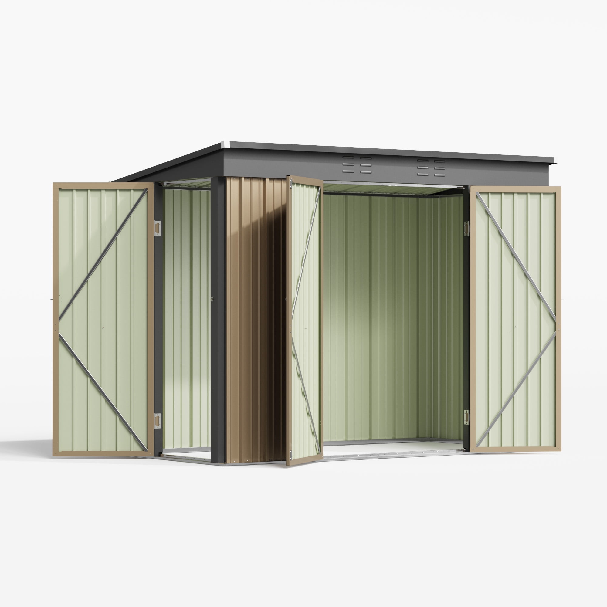 Patiowell 8x4FT Outdoor Metal Storage Shed with 3 Doors, Heavy-Duty Steel Garden Tool Shed, Brown Weather-Resistant Utility Cabinet for Patio, Yard