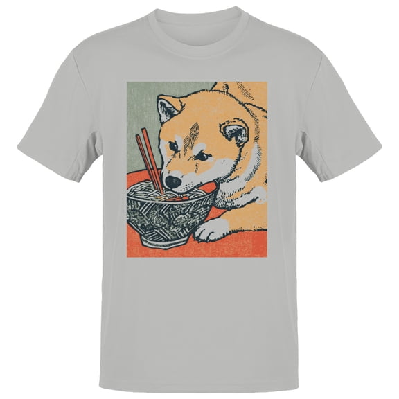 Smartprints Shiba Inu Ramen Bowl Art Men's T-Shirt Ash, Cotton, S