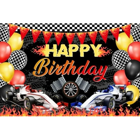 Image of Red Black Motorcycle Birthday Party Backdrop Dirt Bike Race Balloons Kids Boy Portrait Customized Photography Background