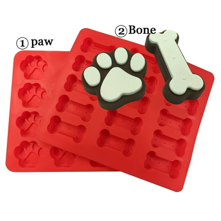 CHARMED Kitchen Dog Treats Silicone Cookie Cake Pan Mold Bone-Shaped and Paw Prints; Pack of