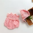 thumbnail image 4 of Dpytoraw Infant Newborn Baby Girls Short Ruffled Sleeve Solid Romper With Hat Outfit Set Clothes 2PCS‌ Girls summer shorts and tee sets Size Pink 9-12 Months, 4 of 5