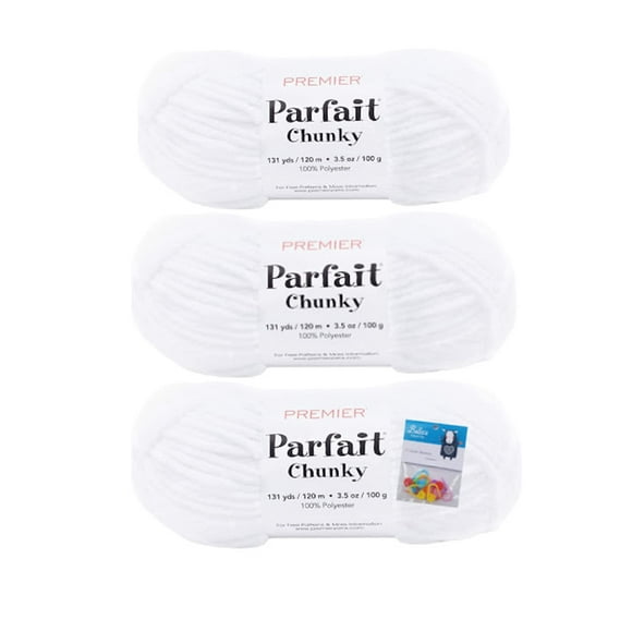 Hirn Premier Yarns Parfait Chunky Chenille, 100 g, paquete de 3 unidades, color blanco