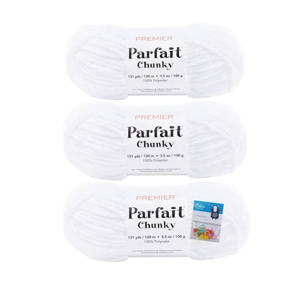 Hirn Premier Yarns Parfait Chunky Chenille, 100 g, paquete de 3 unidades, color blanco