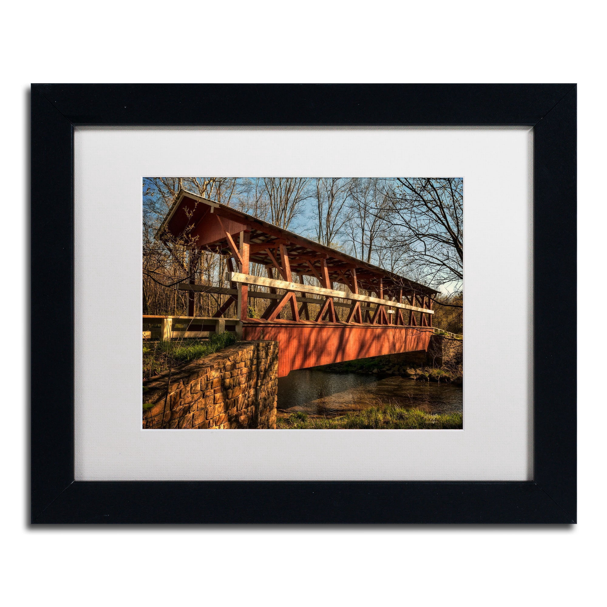 Trademark Fine Art "The Colvin Covered Bridge" Canvas Art by Lois Bryan, White Mat, Wood Frame