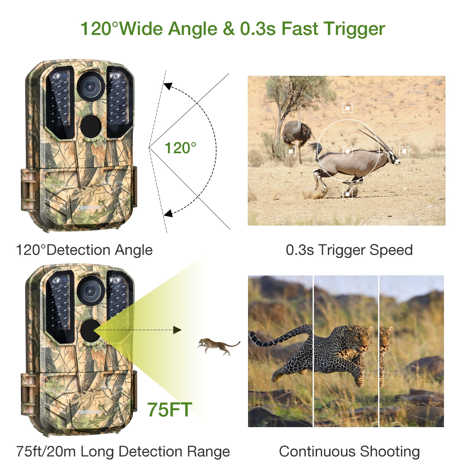 CAMPARK WiFi Trail Camera 24MP 1296P Bluetooth Game Hunting Deer Camera Night Vision Waterproof IP66 Motion Activated