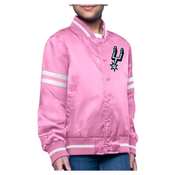 Youth-Starter Pink San Antonio Spurs Printed Logo Varsity Satin Full-Snap Jacket