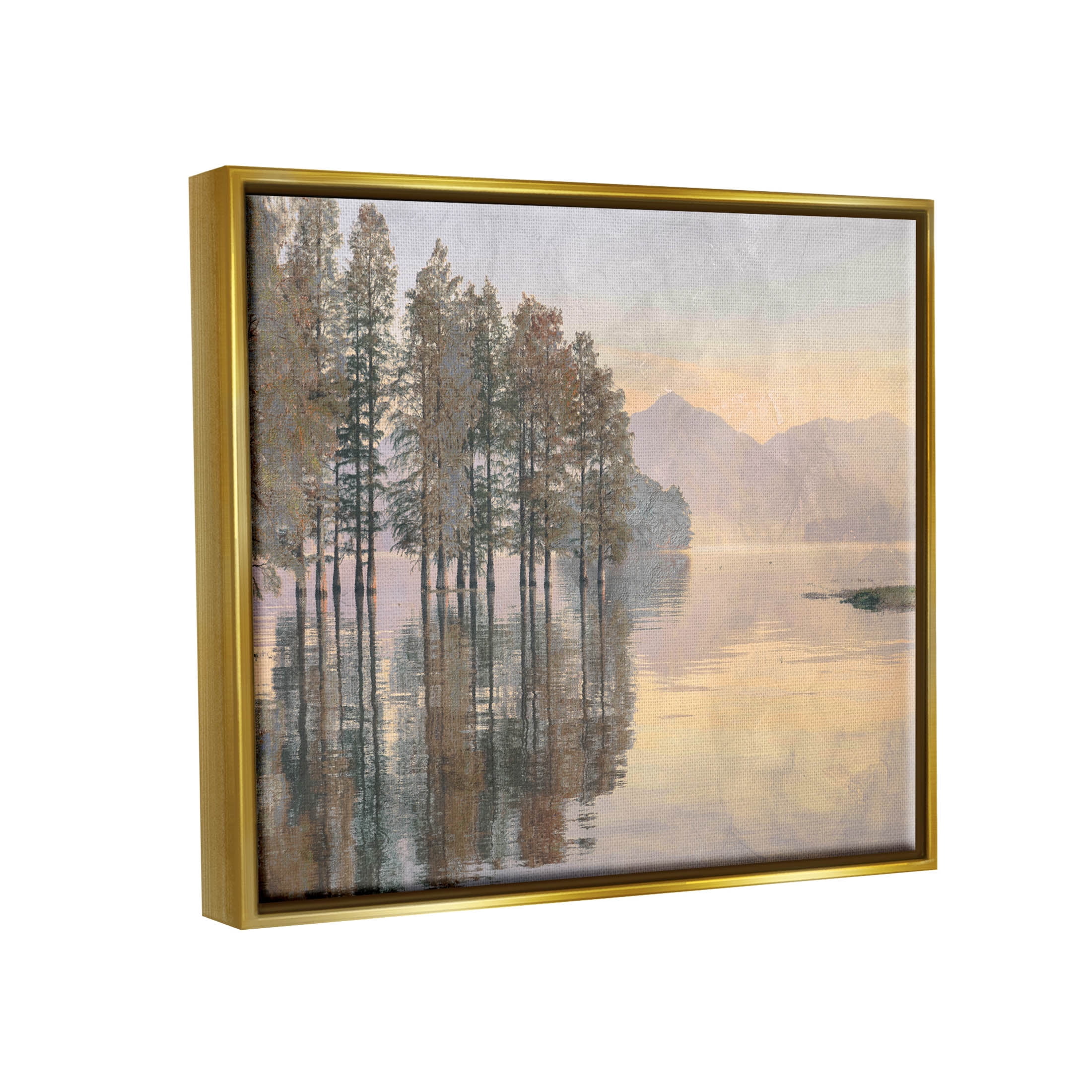 Woodland Lake Reflection Landscape Landscape Graphic Art Metallic Gold Framed Art Print Wall Art