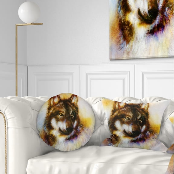 Designart Brown Wolf Illustration - Abstract Throw Pillow - 12x20
